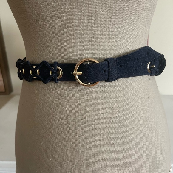 C Wonder Navy Suede belt with Gold Tone Accents